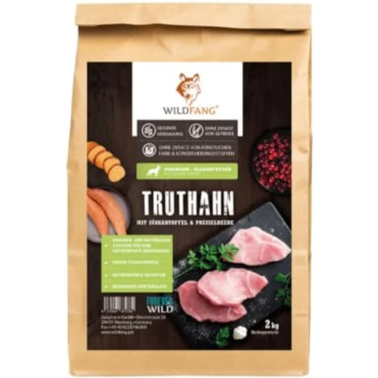 Wildfang® Hundefutter Trocken, Premium getreidefreies Hundefutter mit Truthahn und Süßkartoffel, 2 kg für Senioren, glutenfrei, mit Gelenk- und Zellschutz – Bild 1