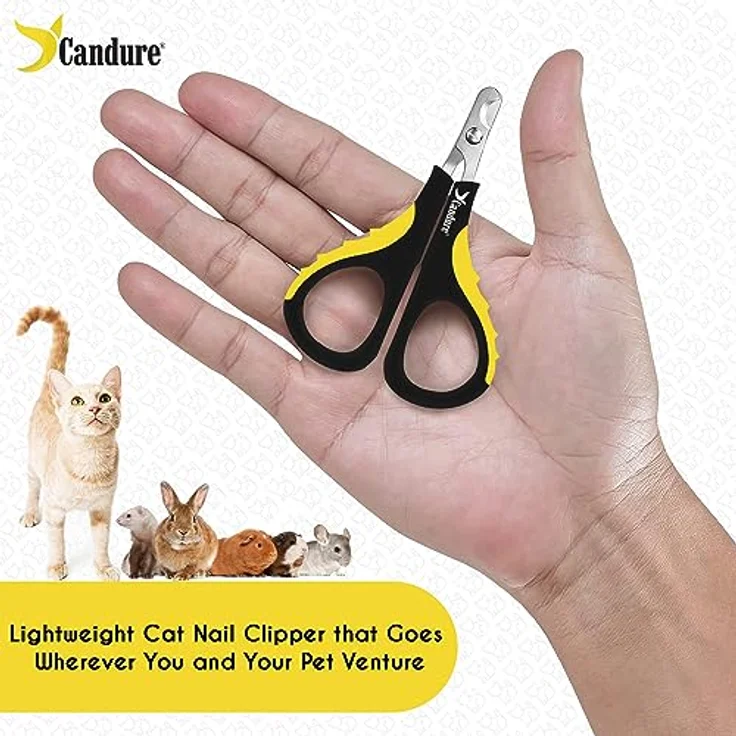 Candure Profi Krallenschere für Hunde und Katzen, Edelstahl Nagelknipser mit Nagelfeile und Sicherheitsschutz, Klein (XS), Gelb – Bild 5