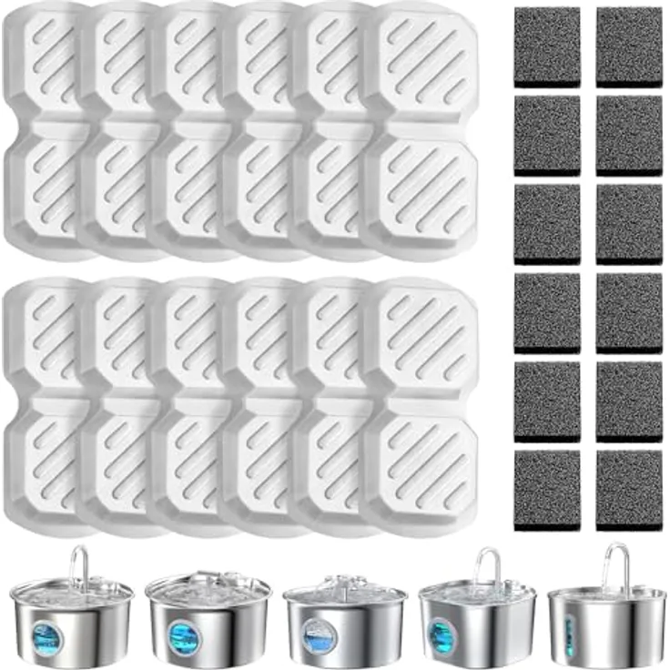 WEIKEY Katzenbrunnen Filter 24 Stück, 4-stufiges Filtersystem für reines Wasser, kompatibel mit 2,2/2,6/3,2-Liter Edelstahlbrunnen