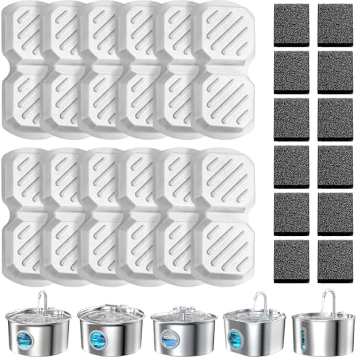 WEIKEY Katzenbrunnen Filter 24 Stück, 4-stufiges Filtersystem für reines Wasser, kompatibel mit 2,2/2,6/3,2-Liter Edelstahlbrunnen – Bild 1