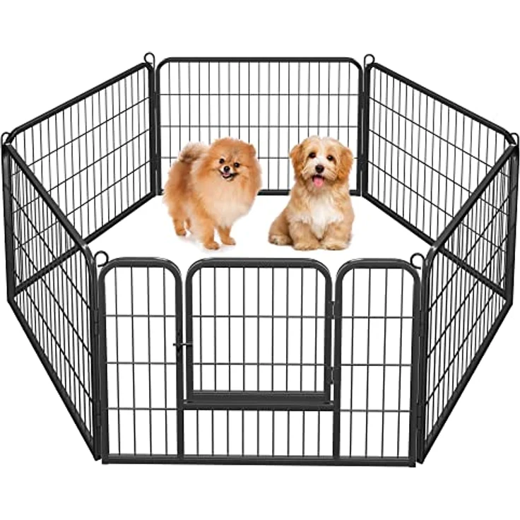 Yaheetech Welpenlaufstall, 6 Gitter 80x60 cm, faltbares Welpengitter für Innen/Außenbereich mit Tür und Heringen – Bild 1