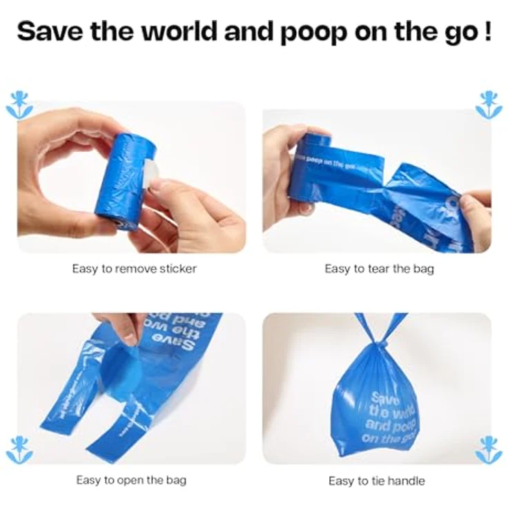 Deo Doo Hundekotbeutel, mit Henkel, 360 Stück, Iris Duft, 50% Speisestärke, aus recycelten Materialien, wasserdicht und geruchsdicht – Bild 3