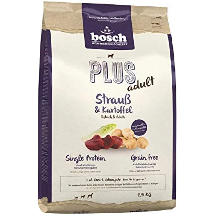 Bosch PLUS Hunde-Trockenfutter Strauß und Kartoffel, Mono-Protein, 2,5kg – Bild 1