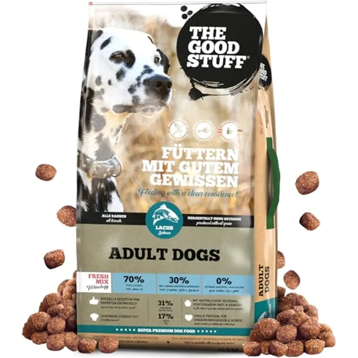 THE GOODSTUFF Lachs (Adult) 12,5 kg, Hochwertiges getreidefreies Hundetrockenfutter mit 70% frischem Lachs, Super-Premium für ausgewachsene Hunde
