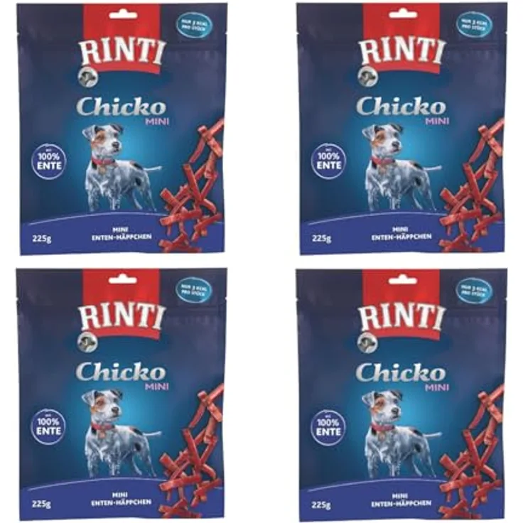 Rinti RINTI Chicko Mini Ente, Hundesnack Sparpaket 4 x 225 g, 80% Fleischanteil, luftgetrocknet, niedriges Fettgehalt