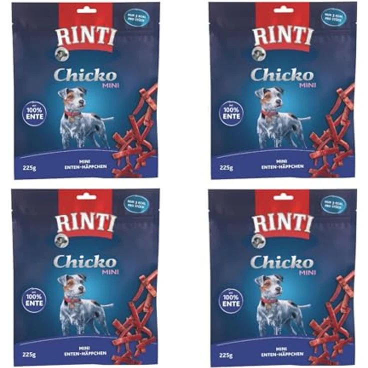 Rinti RINTI Chicko Mini Ente, Hundesnack Sparpaket 4 x 225 g, 80% Fleischanteil, luftgetrocknet, niedriges Fettgehalt – Bild 1