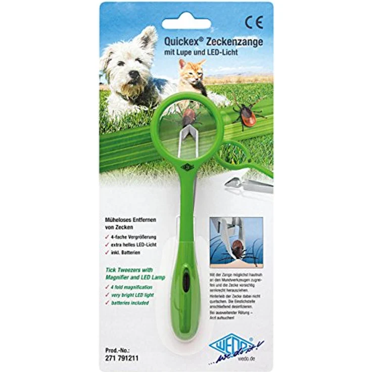 WEDO Zeckenzange Quickex mit Lupe und LED-Licht, Metallgreifarm, grün – Bild 3