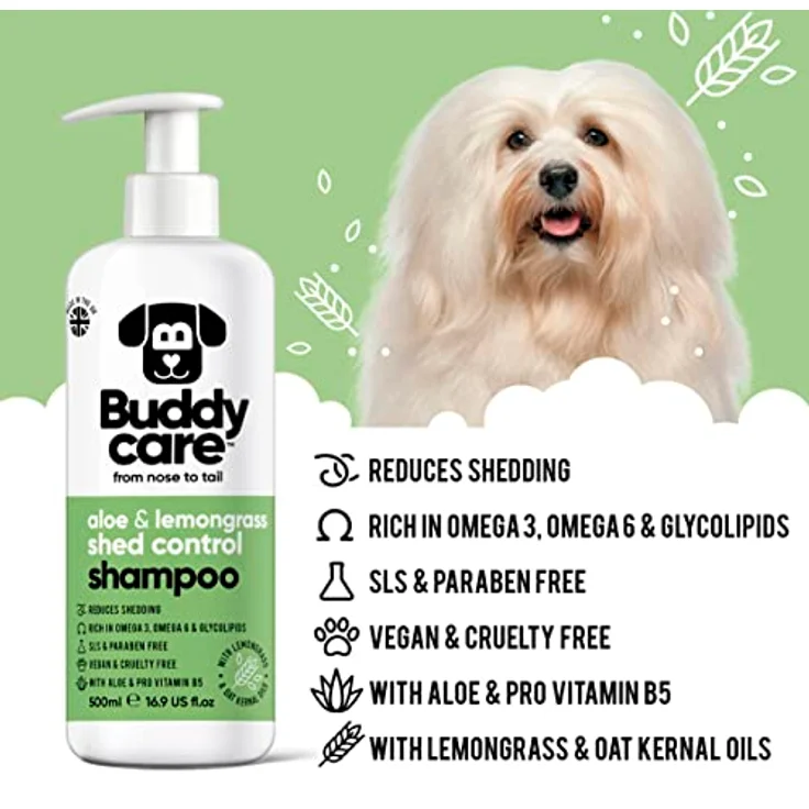 Buddycare Fellpflege-Shampoo, Shampoo zur Kontrolle des Haarausfalls bei Hunden, mit Aloe Vera und Pro-Vitamin B5, 500ml – Bild 2