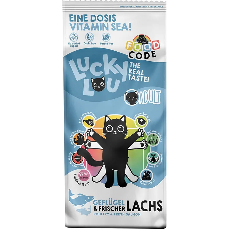 Lucky Lou Adult Geflügel und Lachs, Katzen-Trockenfutter mit 8 Gesundheitsbenefits, 3kg