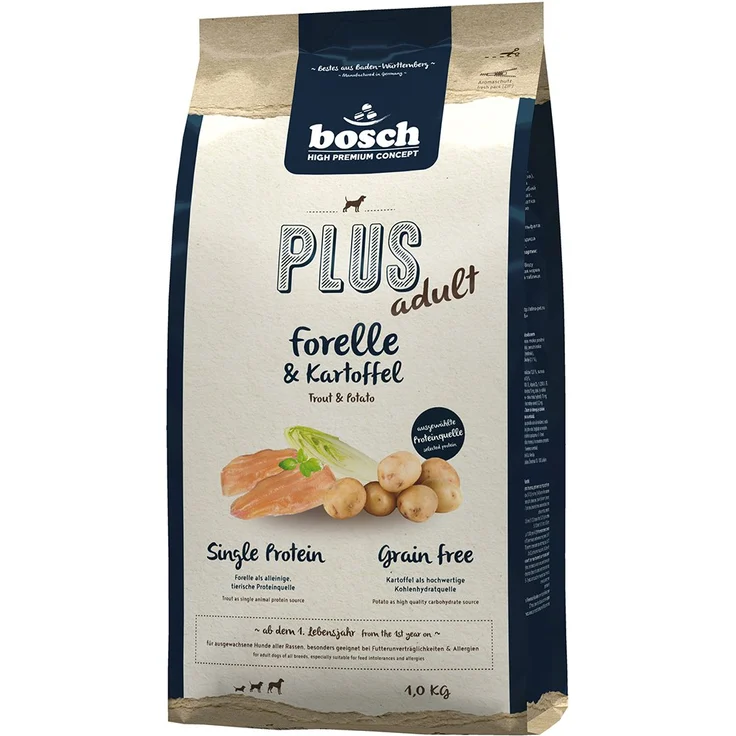 Bosch PLUS Hunde-Trockenfutter Forelle und Kartoffel, 2x12,5kg, mit Vitaminen für anspruchsvolle Hunde