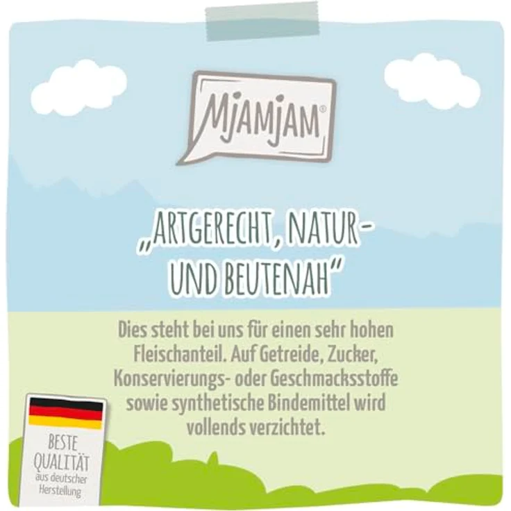 MjAMjAM Premium Nassfutter für Katzen Quetschie, getreidefrei mit Kalb & Truthahn und Möhrchen, 1 x 125 g, hoher Fleischanteil – Bild 2