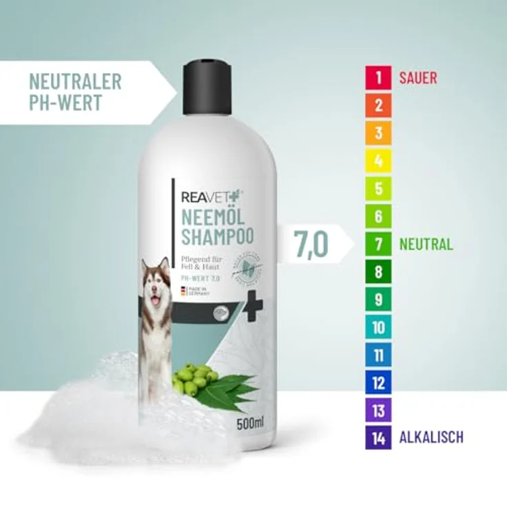 ReaVET Neemöl Shampoo für Hunde 500ml - Beruhigend gegen Juckreiz, Flöhe & Zecken, Hautfreundlich, Pflegend, Leicht kämmbar, Für alle Rassen geeignet – Bild 3