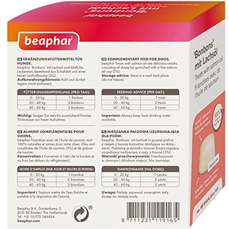 beaphar 'Bonbons' mit Lachsöl, getreidefreier Hundesnack, Sparpaket 2 x 245 g, reich an Omega 3, 6 und 9, weich und leicht teilbar – Bild 2