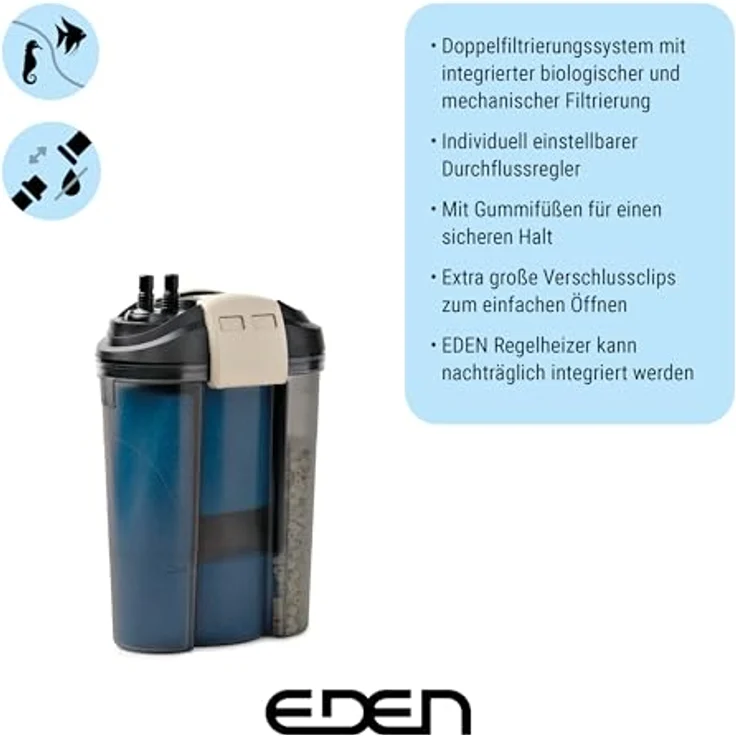 Eden 94073 FES 300 Außenfilter, für Aquarien bis 300 Liter, Doppelfiltersystem, platzsparend, vibrationsarm und nahezu geräuschlos – Bild 3