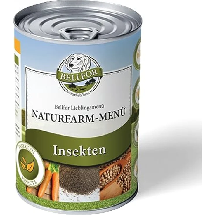 Bellfor Hundenassfutter Naturfarm-Menü, 400 g, getreidefrei mit Insektenprotein, hypoallergen, reich an Vitaminen und Mineralien