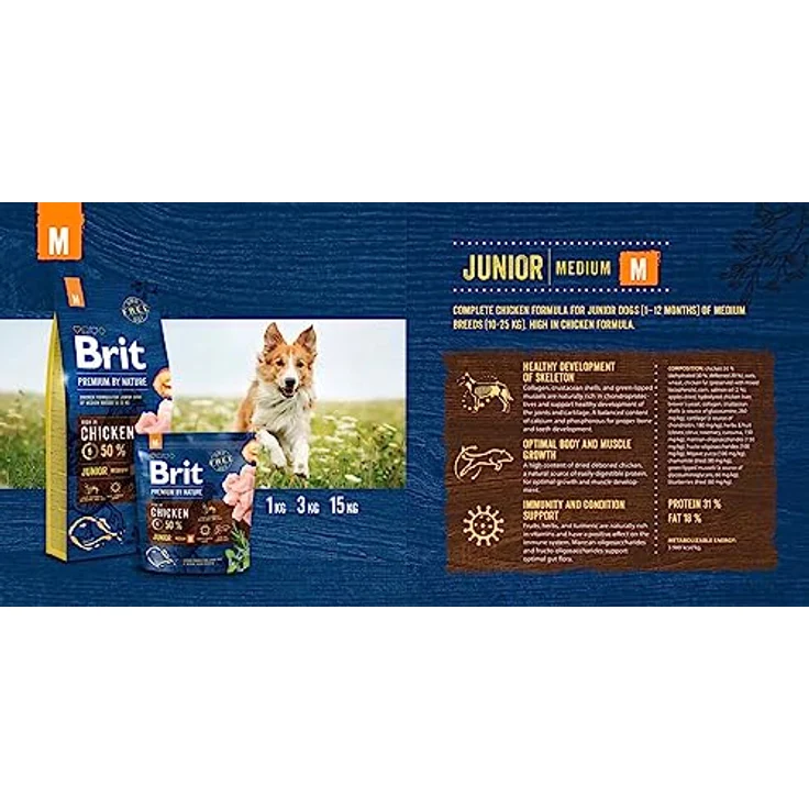 Brit Premium by Nature Junior M, Hunde-Trockenfutter für junge Hunde, 15kg – Bild 3