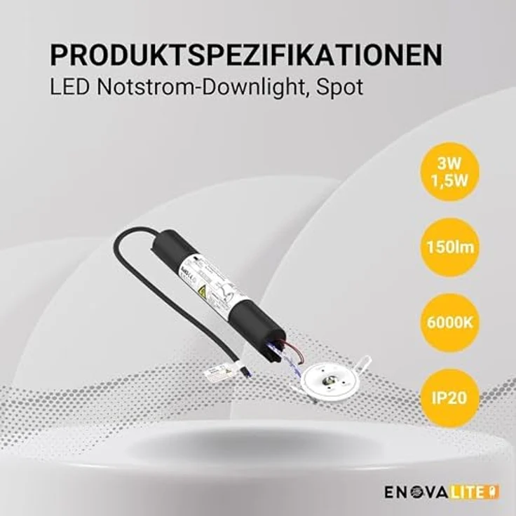 ENOVALITE LED Einbaustrahler, 3h Notstrom-Akku, Test-Funktion, Dauer- und Notbetrieb, 40-45mm Einbauleuchte für Notausgang und Rettungsweg EXIT – Bild 3