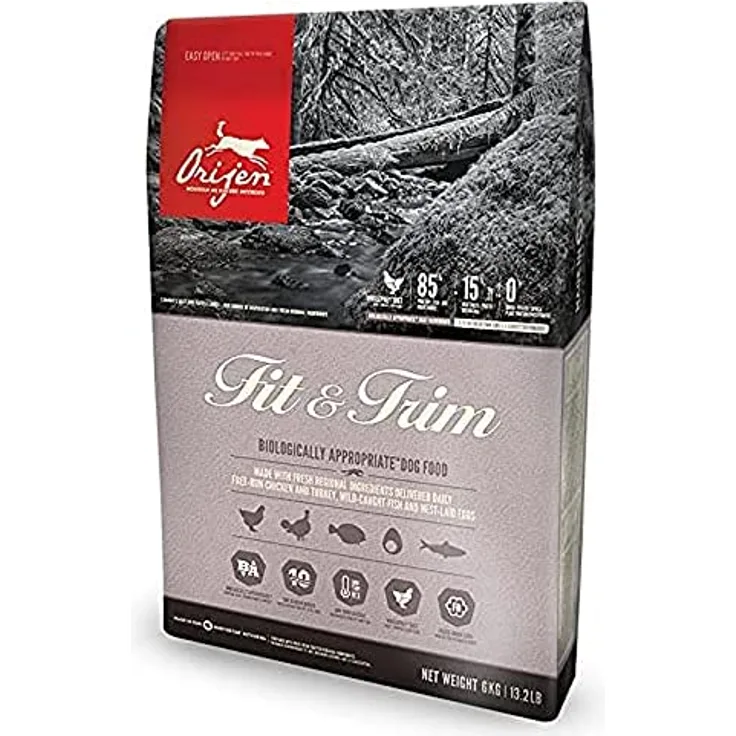 Orijen Fit & Trim Dog Whole Prey, gefriergetrocknetes Hunde-Trockenfutter mit freilaufendem Huhn und Truthahn, 6 kg