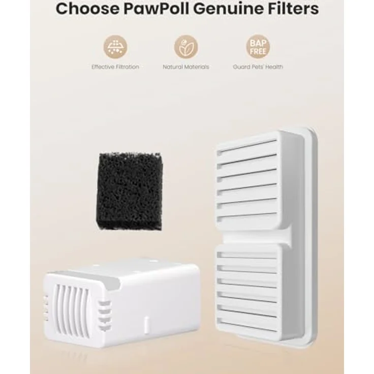 PawPoll Katzenbrunnenfilter, 6 Stück Kohlefilter + 6 Stück Schaumstofffilter für 3.2L Trinkbrunnen, Aktivkohle, gesundes Wasser – Bild 3