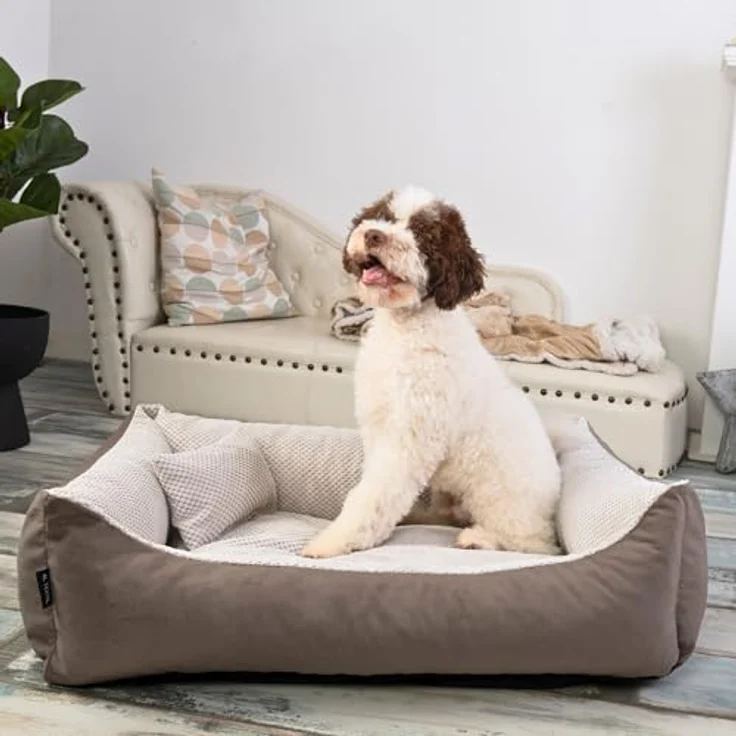 4L Textil Teo Kuscheliges Hundebett, abnehmbarer und waschbarer Bezug, ideal für mittelgroße Hunde, 120x100 cm, Braun/Beige – Bild 5