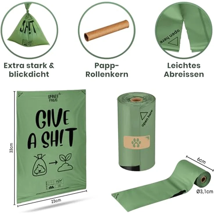 SMARTPAWS Hundekotbeutel biologisch abbaubar, 240 zertifizierte Kotbeutel mit Bio Beutelspender, extra starke und heim-kompostierbare Hundebeutel – Bild 4