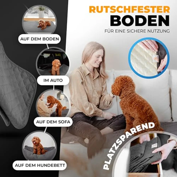 SympaTierisch wasserdichte Hundedecke, robuste Hundematte, rutschfest, 130 x 100 cm, grau, waschmaschinengeeignet – Bild 4