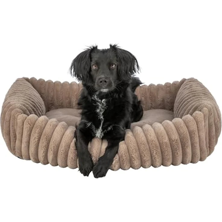 TRIXIE Tierbett Lonni hellbraun für Hunde, Plüsch in Breitcord-Optik, abnehmbarer Bezug – Bild 3