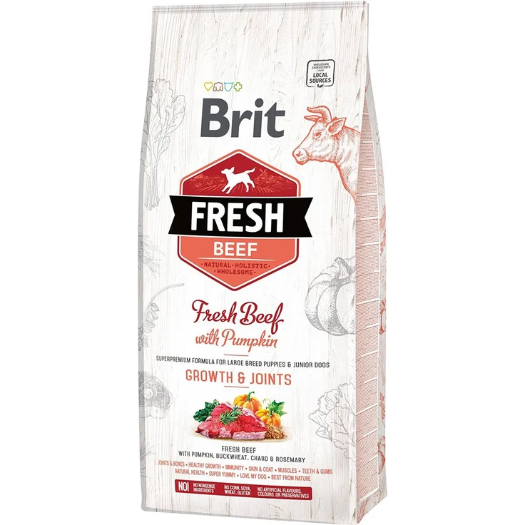 Brit Fresh Dog - Puppy und Junior Large Breed - Beef - Alleinfuttermittel für Wachstum und Gelenke - 12kg