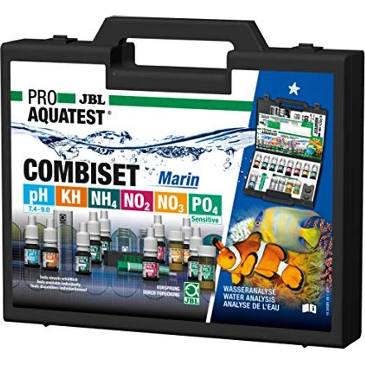 JBL ProAquaTest Combi Set Marin, Wassertest-Koffer mit 6 Tests für Meerwasser-Aquarien, sicherer Kunststoffkoffer und umfangreiches Zubehör – Bild 1