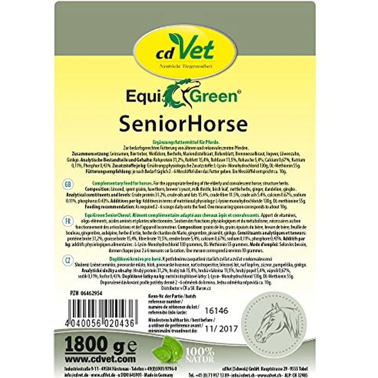 cdVet EquiGreen SeniorHorse – Revitalisierendes Ergänzungsfuttermittel für ältere Pferde mit essentiellen Vitaminen & Mineralien zur Unterstützung von Leber und Nieren, 1 kg – Bild 2