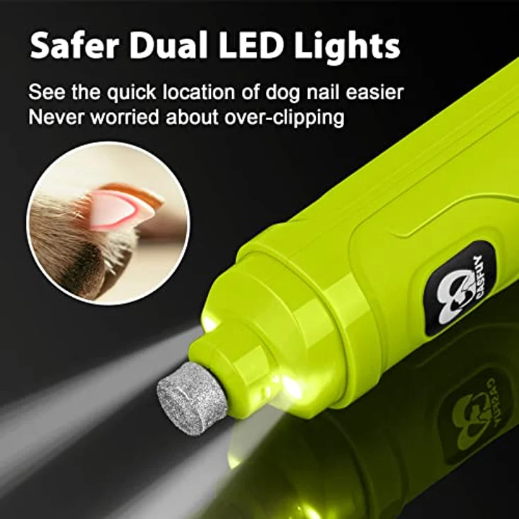 Casfuy Krallenschleifer für Hunde, elektrischer Nageltrimmer mit 2 LED-Leuchten, 2 Geschwindigkeiten, leise und leistungsstark, für kleine und mittelgroße Hunde sowie Katzen – Bild 2