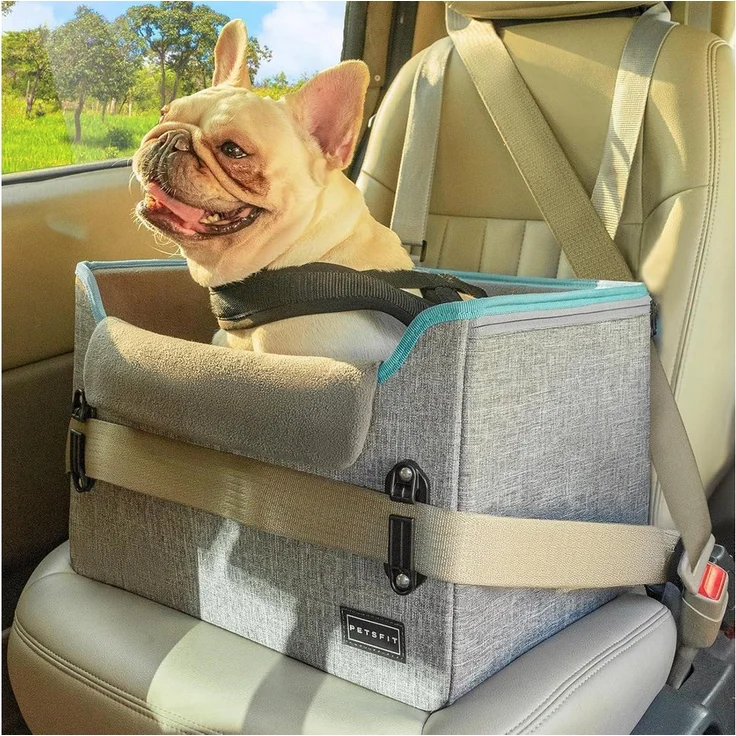 LuxusKollektion Hunde-Transportbox, Multifunktioneller Hundeautositz mit Sicherheitsgurt und Halteclip, Wasserabweisend, Grau, für kleine Hunde bis 8 kg