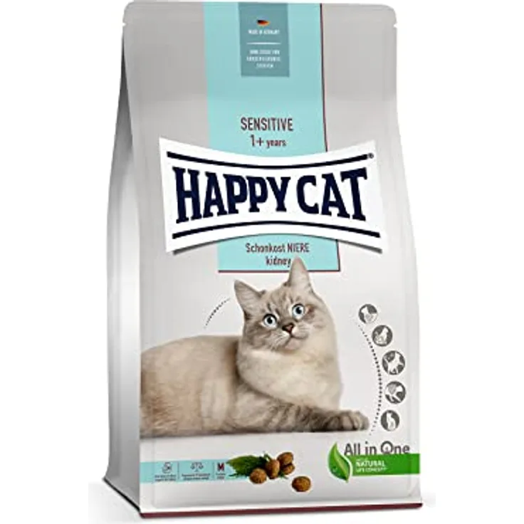Happy Cat 70607 Sensitive Schonkost Niere, nierenschonendes Katzen-Trockenfutter mit Geflügel, 1,3 kg Inhalt