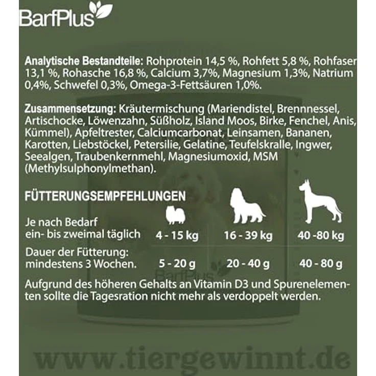 TJURE Barf Plus 500 g, Barf Complete Pulver für Hunde, ergänzendes Futter mit Mineralstoffen und Kräutern zur Rohfütterung – Bild 5