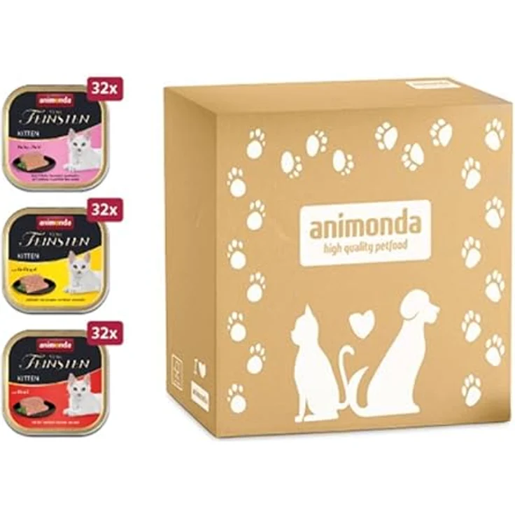 animonda vom Feinsten Kitten Katzenfutter nass XXL Mixpaket, getreidefreies Nassfutter ohne Zucker, 3 x 32 x 100g mit frischen fleischigen Zutaten und Taurin – Bild 1