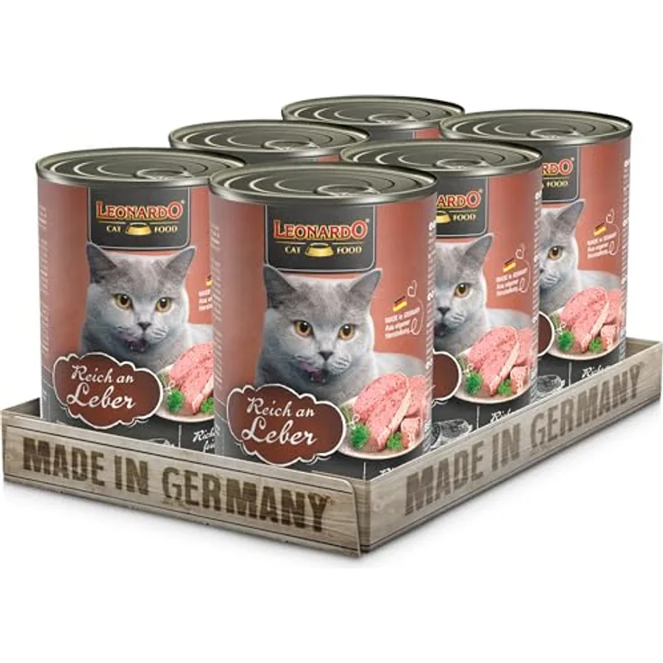 LEONARDO Nassfutter 6x400g, Getreidefreies Feuchtfutter für Katzen mit frischer Leber, Alleinfutter in der Dose