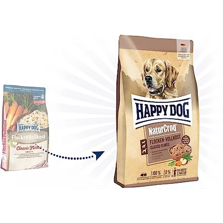 Happy Dog Premium NaturCroq Flocken Vollkost, Hunde-Trockenfutter für ernährungssensible Hunde und Welpen, 1,5 kg – Bild 2