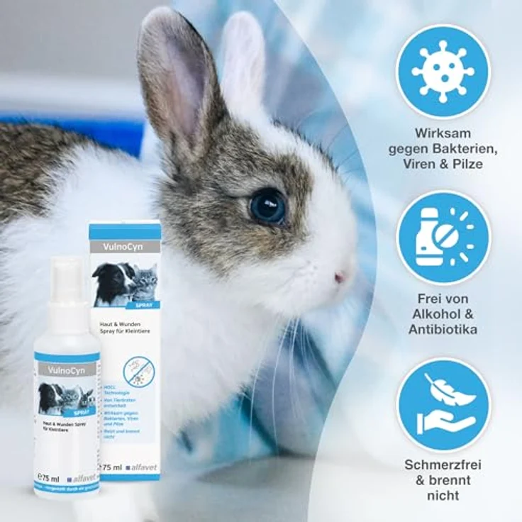 Alfavet VulnoCyn Spray 75 ml – Haut- und Wundspray für Hunde, Katzen & Kleinsäuger – antiseptisch gegen Bakterien, Viren & Pilze, alkoholfrei und pH-neutral – Bild 3