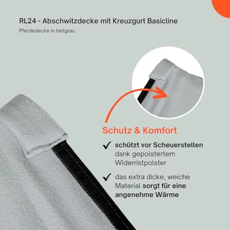 RL24 Abschwitzdecke Basicline, atmungsaktive Fleecedecke mit Kreuzgurt und Widerristpolster, in Hellgrau – 55cm – Bild 5