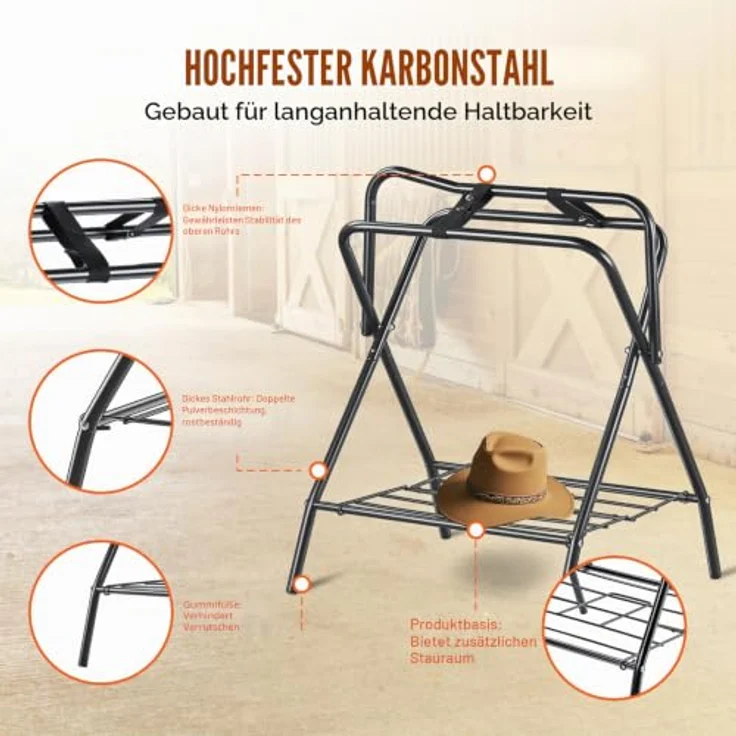 VEVOR Klappbarer Sattelhalter, 2er-Set bis 60 kg, tragbarer Stahl-Sattelständer für englische und Westernsättel, schwarz, platzsparend und vielseitig einsetzbar – Bild 3