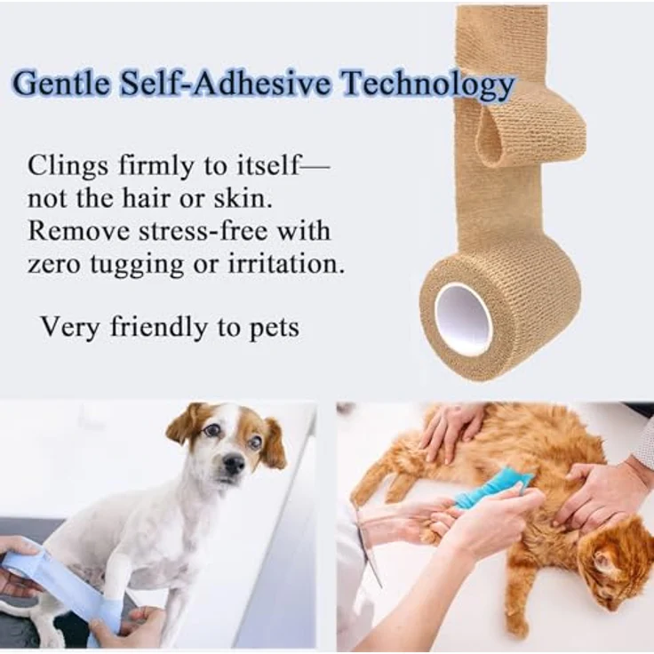 NELLHOMY 8 Rollen Selbstklebender Verband Bandage, 10cm x 4,5m, Atmungsaktive Elastische Fixierbinde für Sport und Tierpflege, Kohäsive Bandage für Katze, Hund und Pferd – Bild 4