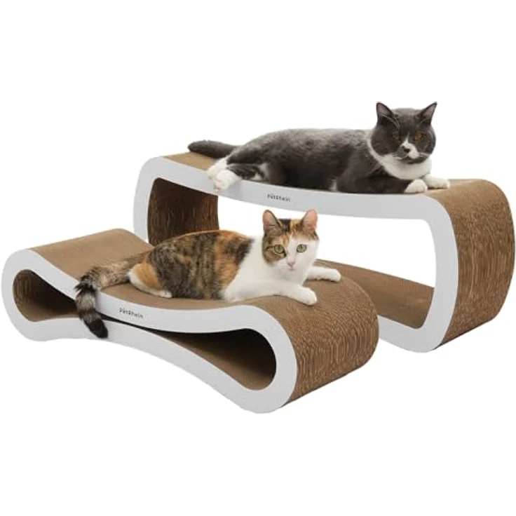 PetRhein Ascent Paw Kratzbrett Katze XXL Set 86+75cm, Zwei-in-Eins, Wendbare Kratzpappe aus hochverdichteter Wellpappe, Beidseitig nutzbar, Für Mehrkatzen-Haushalte, Weiß – Bild 1
