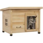 PawHut Katzenhaus aus Holz, winterfest und wasserdicht mit Asphaltdach, Fenster und Türvorhang, erhöhte Katzenhöhle für Outdoor mit Maße 57 x 45 x 43 cm, gelb