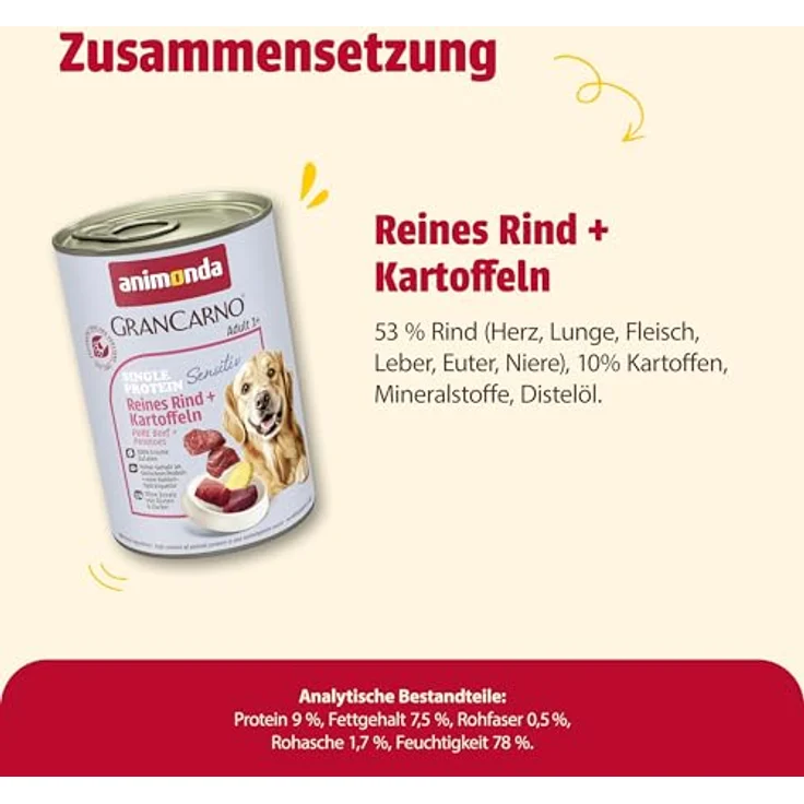 animonda GranCarno Sensitiv Rind und Kartoffel, Hunde-Nassfutter für alle Altersstufen, 6x400g – Bild 5