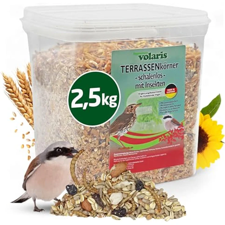 Eggersmann volaris Terrassenkörner mit Insekten, 2,5 kg – Schalenfreies Wildvogelfutter mit Mehlwürmern und Sonnenblumenkernen – Ganzjahresfutter, protein- und energiereich für Wildvögel – Bild 1