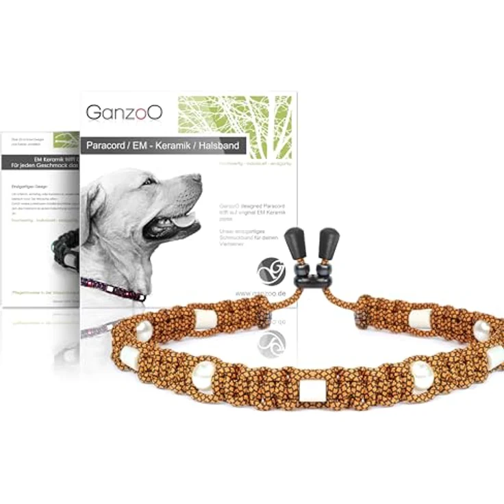Ganzoo EM Keramik Hunde-Halsband, Paracord 550 Zierhalsband mit Zier-Perlen, Größe XS 26-32 cm, verstellbar mit Kordelstopper, atmungsaktiv, Diamant Topaz – Bild 1