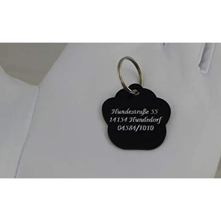 Hanessa Personalisierte Hundemarke mit Gravur, schwarz, Zinklegierung, 27x28 mm, Halsband Anhänger, Namensschild, individuelles Design – Bild 4