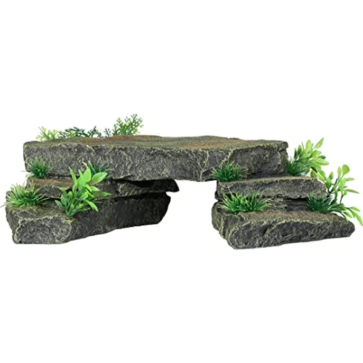 EBI Aqua Della Green Slate Bridge, Aquarium Dekoration aus hochwertigem Polyesterharz, natürliche Steinoptik in elegantem Grünton – Bild 2