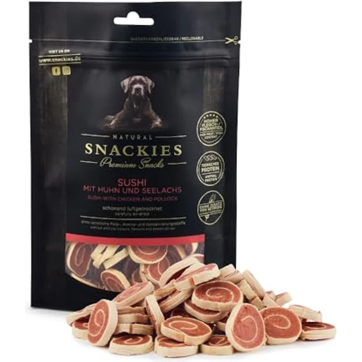 NATURAL SNACKIES Premium Snacks für Hunde, Sushi mit Huhn und Seelachs, ohne Getreide, Zucker und Zusatzstoffe, 90g – Bild 1
