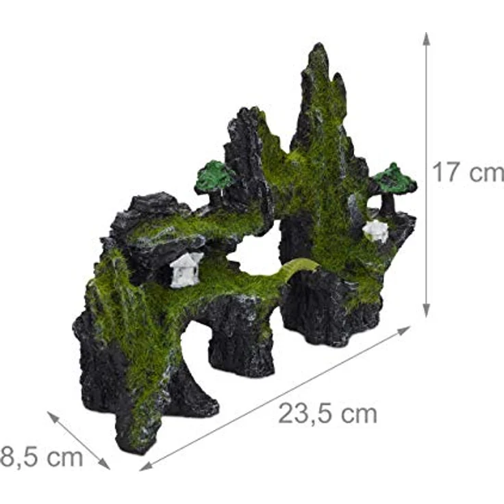 relaxdays Aquariendeko Felsen mit Kunstmoos und Tempel, grau-grün, 17 x 23,5 x 8,5 cm, für Süß- und Salzwasseraquarien – Bild 4